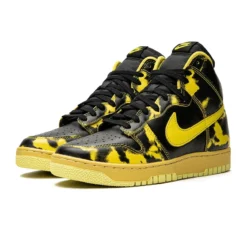 Nike Dunk High 1985 SP Yellow Acid Wash, Nike sneakers, Dunk High, acid wash design, yellow colorway, streetwear style, retro sneakers, sneaker culture, limited edition sneakers, high-top sneakers, iconic footwear, urban fashion, casual street style, sneakerhead essentials, vintage vibes, bold design, stylish kicks, athletic footwear, sneaker collection, fashion accessories, sneaker release, fashionable high-tops.